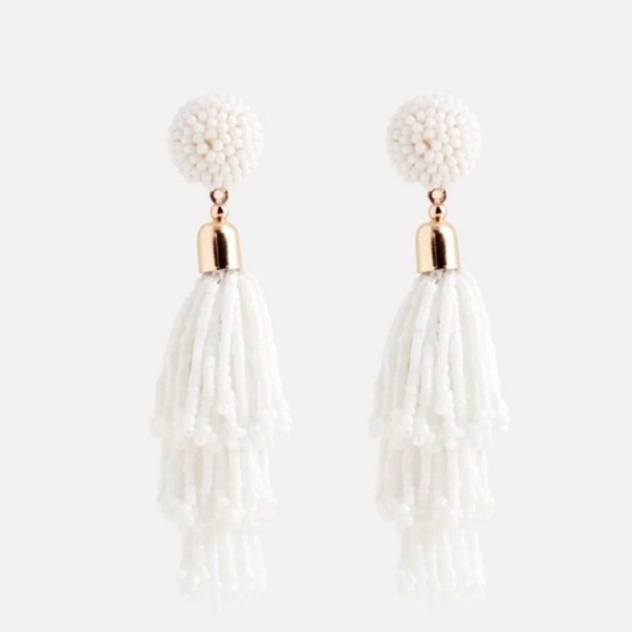 PANACEA Earrings Beaded Tassel I White I Metallic Gold Accents I Post Backings - Picture 4 of 11
